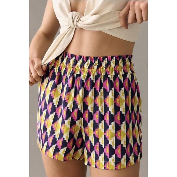 Anthropologie Pants - Anthropologie Pink Yellow Ikat Geometric Paperbag Waist Shorts OB1613131 Large